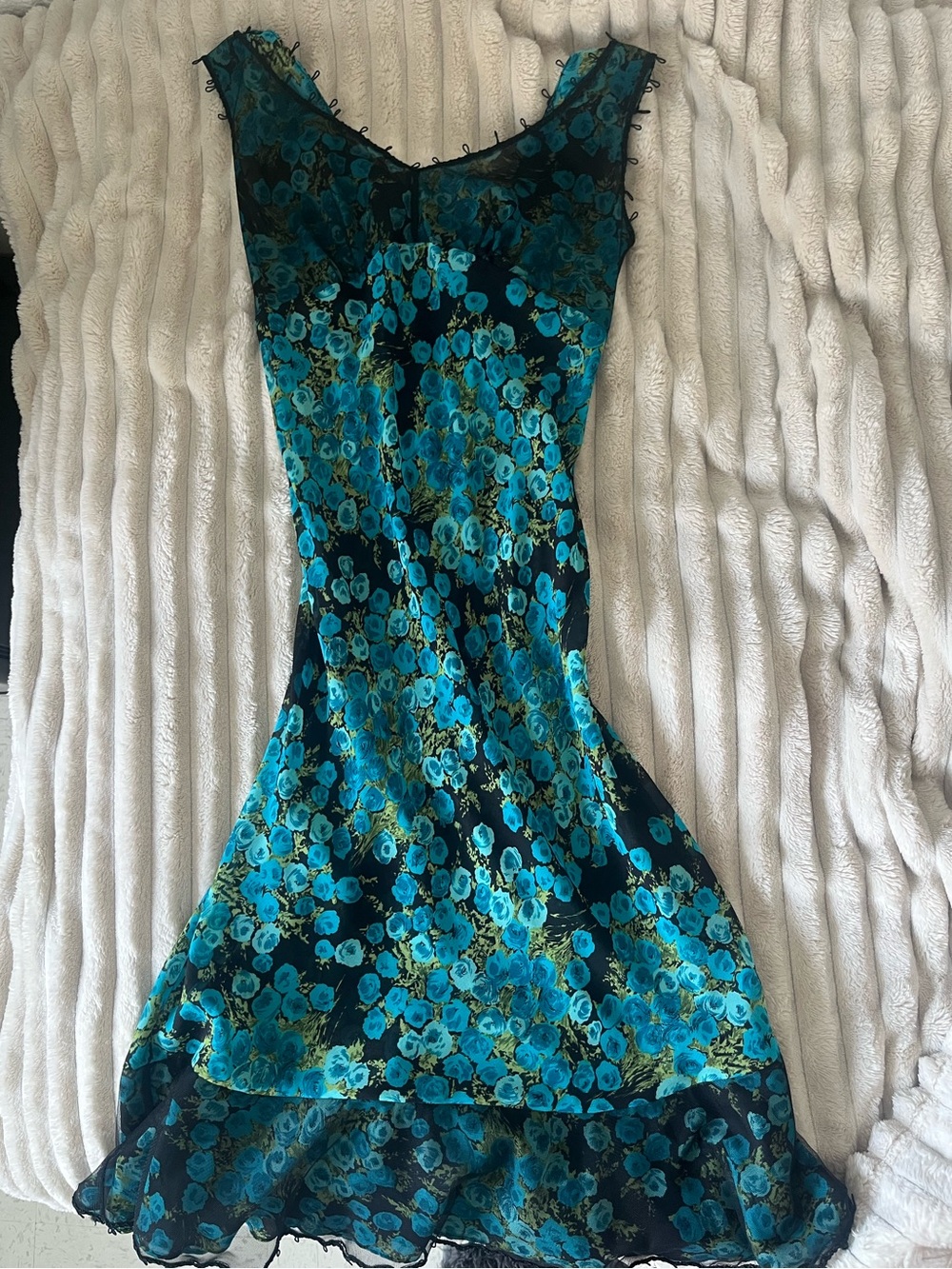 Vintage Betsey Johnson Blue Floral Mesh & Silk Dress 💙 ASO SATC Charlotte York